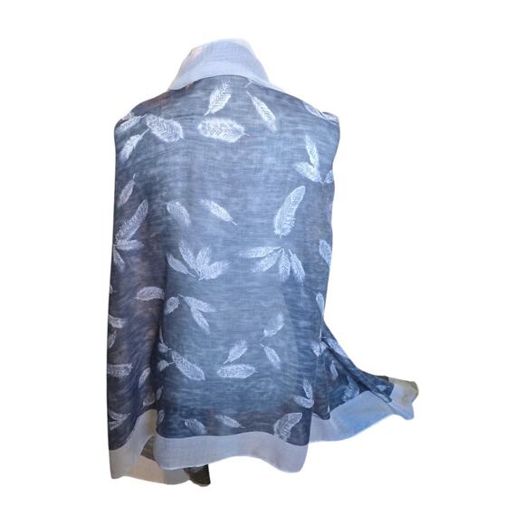 Vintage Eyeful Shawl Scarf Feather Motif Gray Blue White Pattern 70" X 34" - Picture 2 of 11